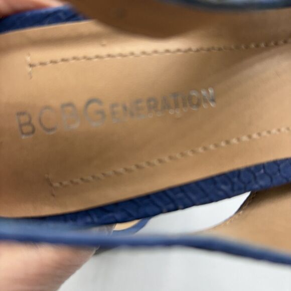 BCBGeneration Iami Snake Peep Toe Wedge Heels Blue Slingback Size 8.5B Women - Picture 8 of 10